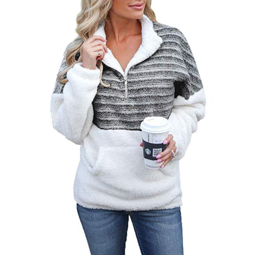 Stilla | Mode V-neck Bend Down Collar Lang Ærme Quater Zip Pullover