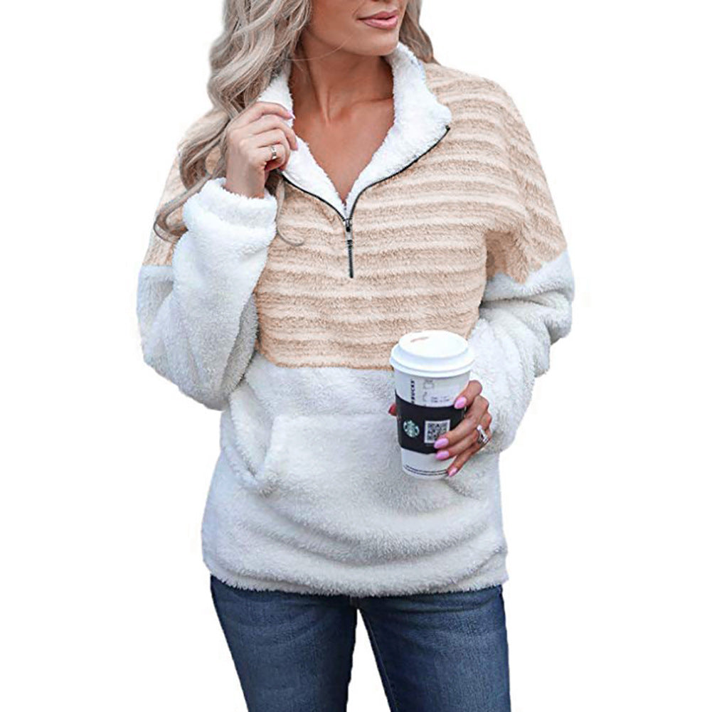 Stilla | Mode V-neck Bend Down Collar Lang Ærme Quater Zip Pullover