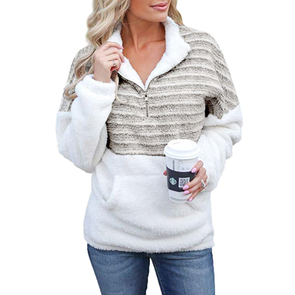 Stilla | Mode V-neck Bend Down Collar Lang Ærme Quater Zip Pullover