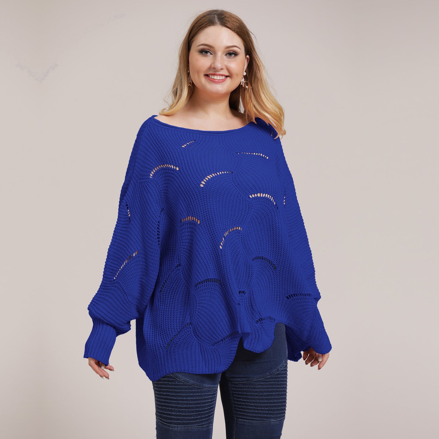 Dame afslappet strikpullover med bølge mønster og løst skåret design Stilla