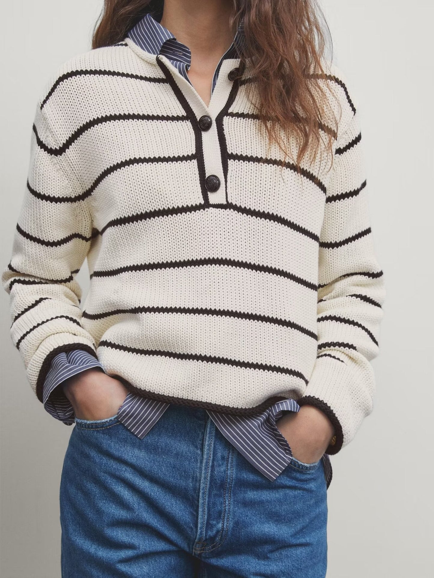 Stilla | Poloshirt I Stribet Strik Til Damer
