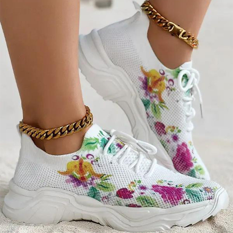 Stilla | Åndbare Ortopædiske Sneakers Med Snørebånd Og Blomsterdesign