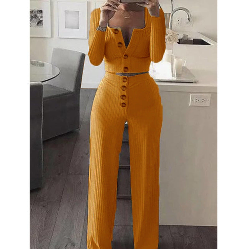 Dame Cropped Cardigan og bred Bukser Sæt Stilla