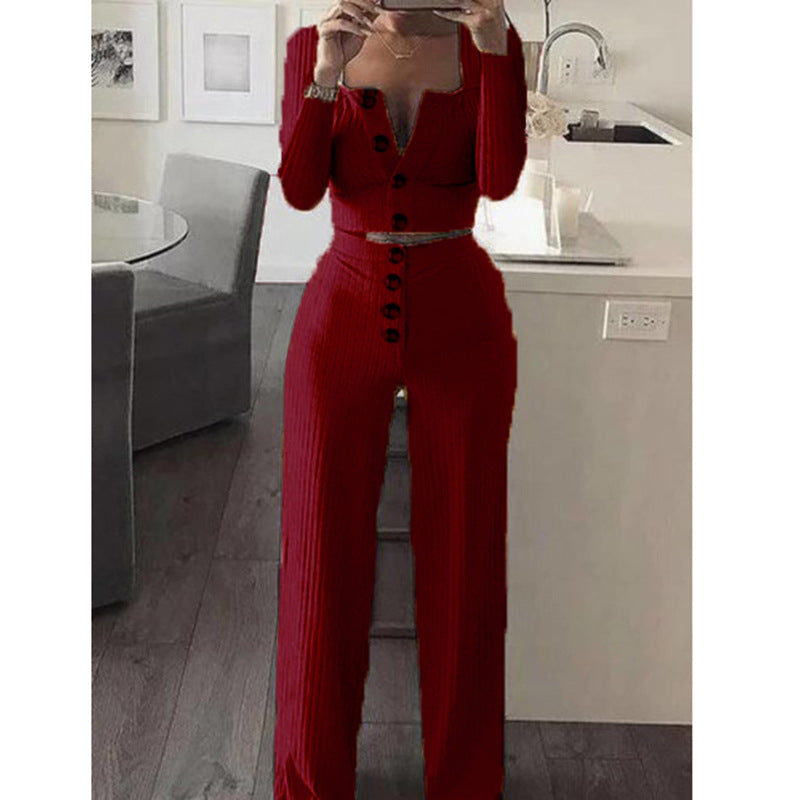 Dame Cropped Cardigan og bred Bukser Sæt Stilla