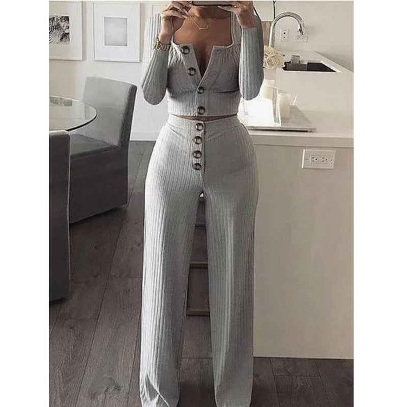Dame Cropped Cardigan og bred Bukser Sæt Stilla