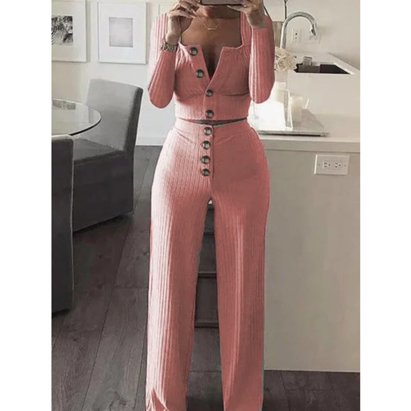 Dame Cropped Cardigan og bred Bukser Sæt Stilla