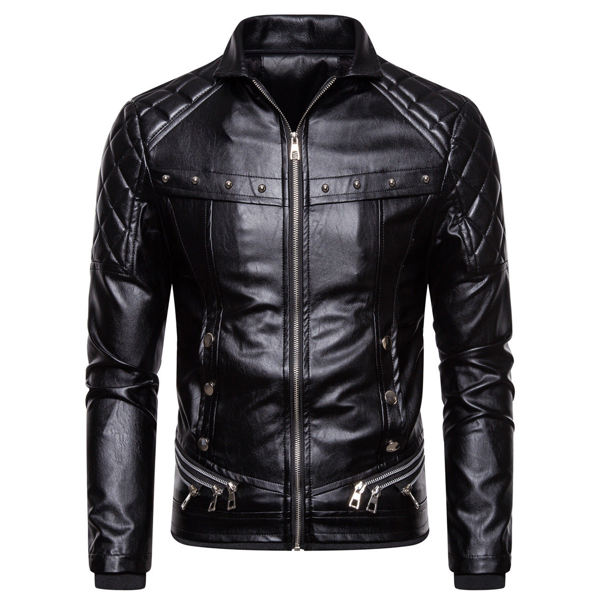 Herre quilted kunstlæder motorcykeljakke med plys krave Stilla
