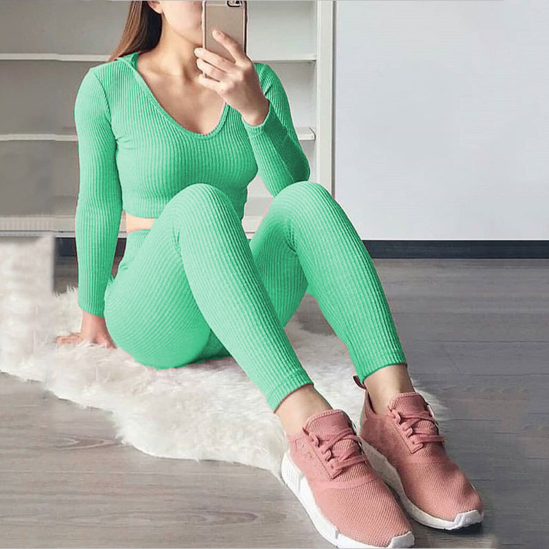 Dame Sports Crop-Top og Leggings Sæt Stilla