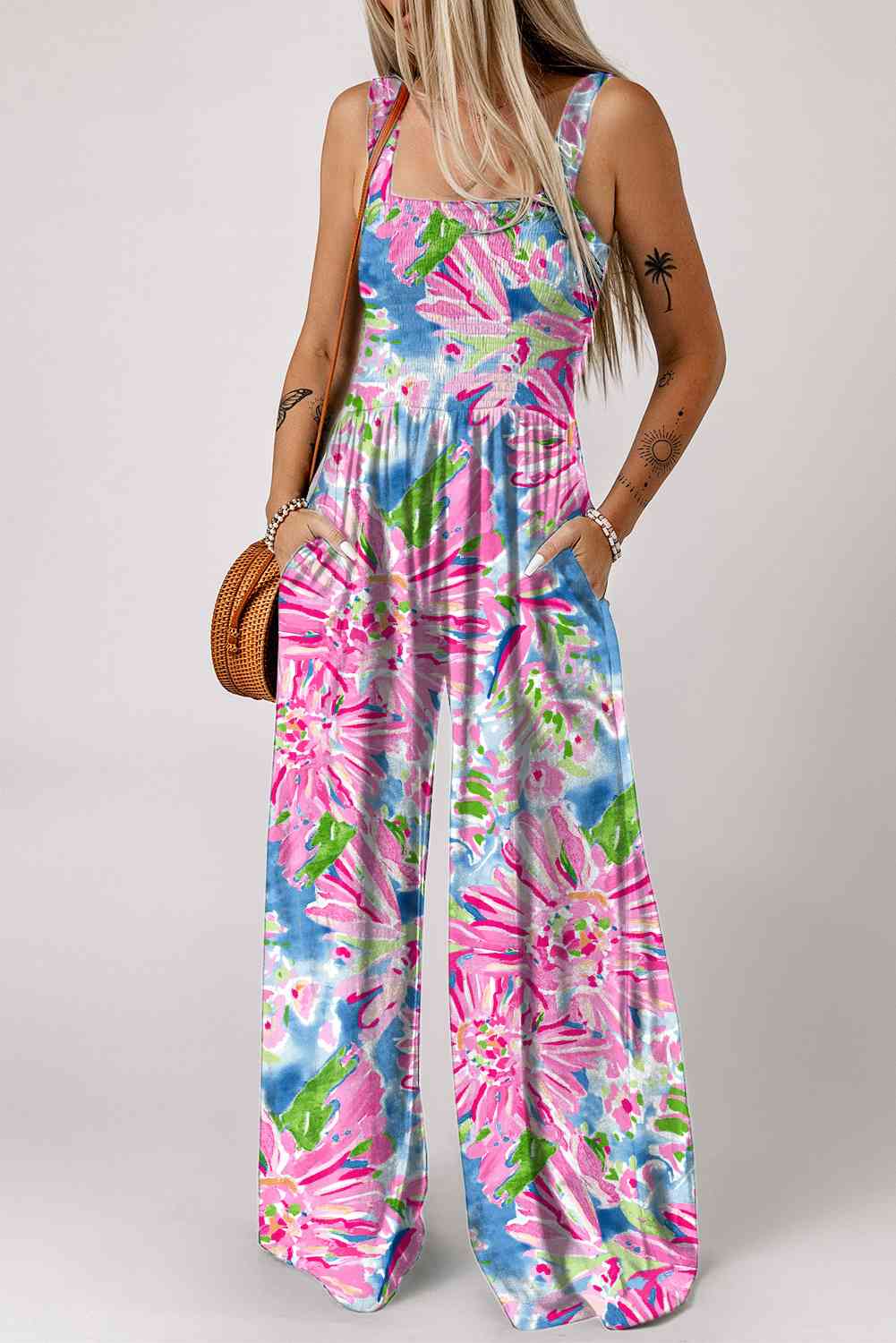 Stilla | Smocked Square Neck Jumpsuit Med Lommer