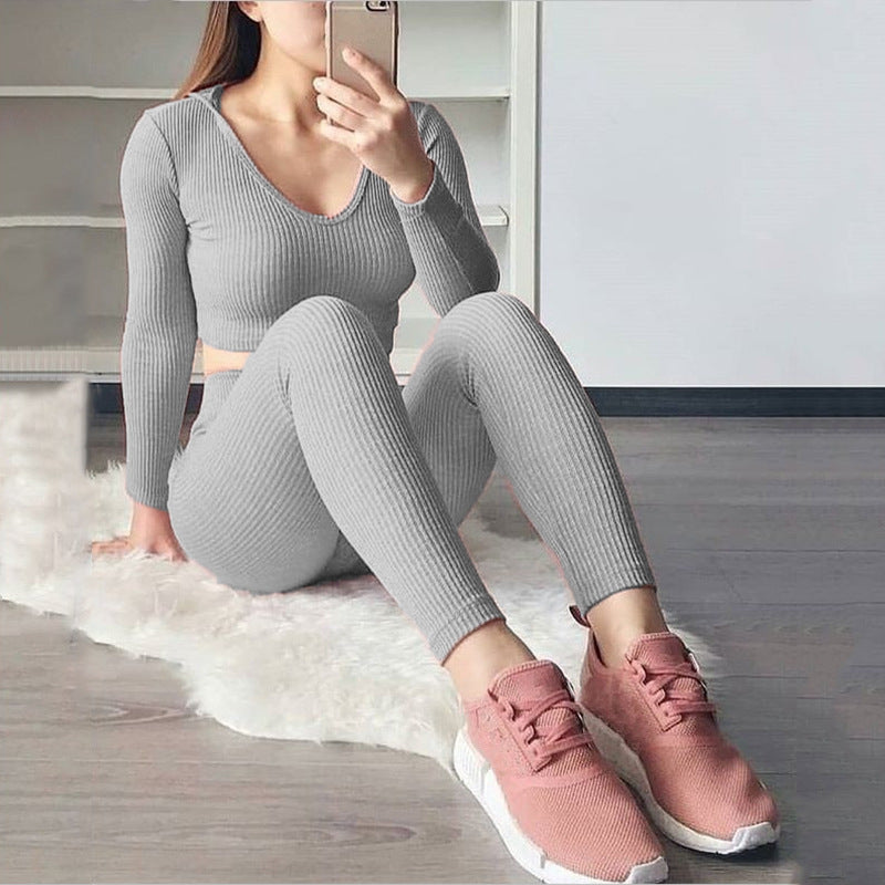 Dame Sports Crop-Top og Leggings Sæt Stilla