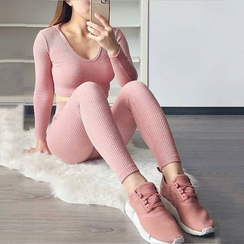 Dame Sports Crop-Top og Leggings Sæt Stilla