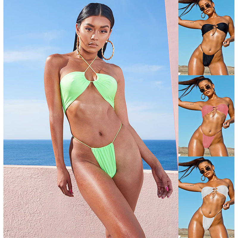 Dame Sexy Bandeau-Bikini med rynker og sidelukninger Stilla