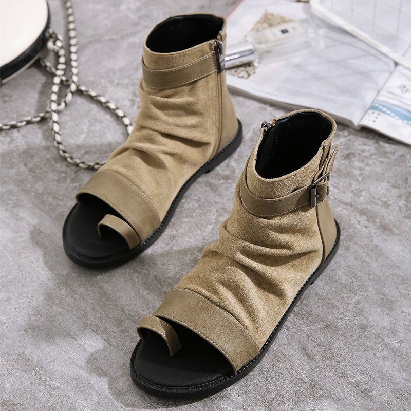 Dame Åbne Støvletter med elegant Folds-design og justerbar Spændeåbning Stilla