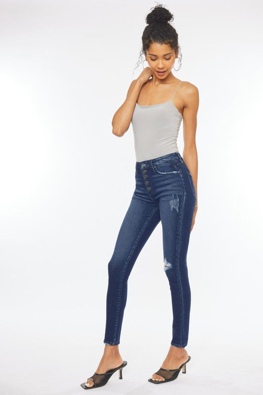 Stilla | Rise Piecing Detail Super Skinny Jeans