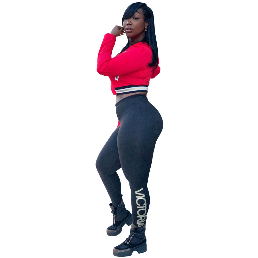 Dame Sports Crop-Top og Højtaljede Leggings-Sæt med Logo Stilla