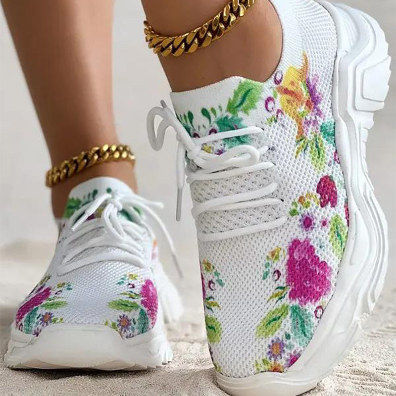 Stilla | Åndbare Ortodontiske Sneakers Med Snørebånd Og Blomster Mønster