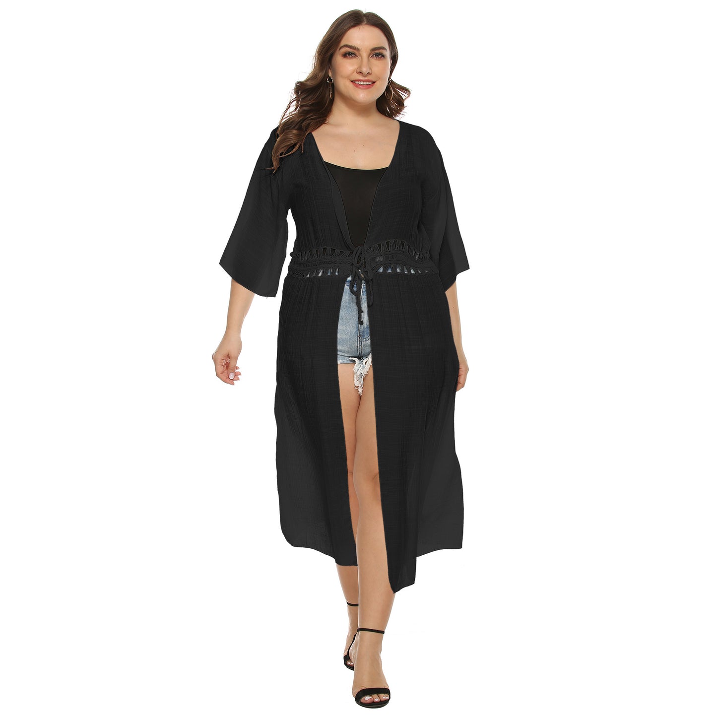 Dame Elegant Gennemsigtig Lang Cover-Up Kimono Stilla