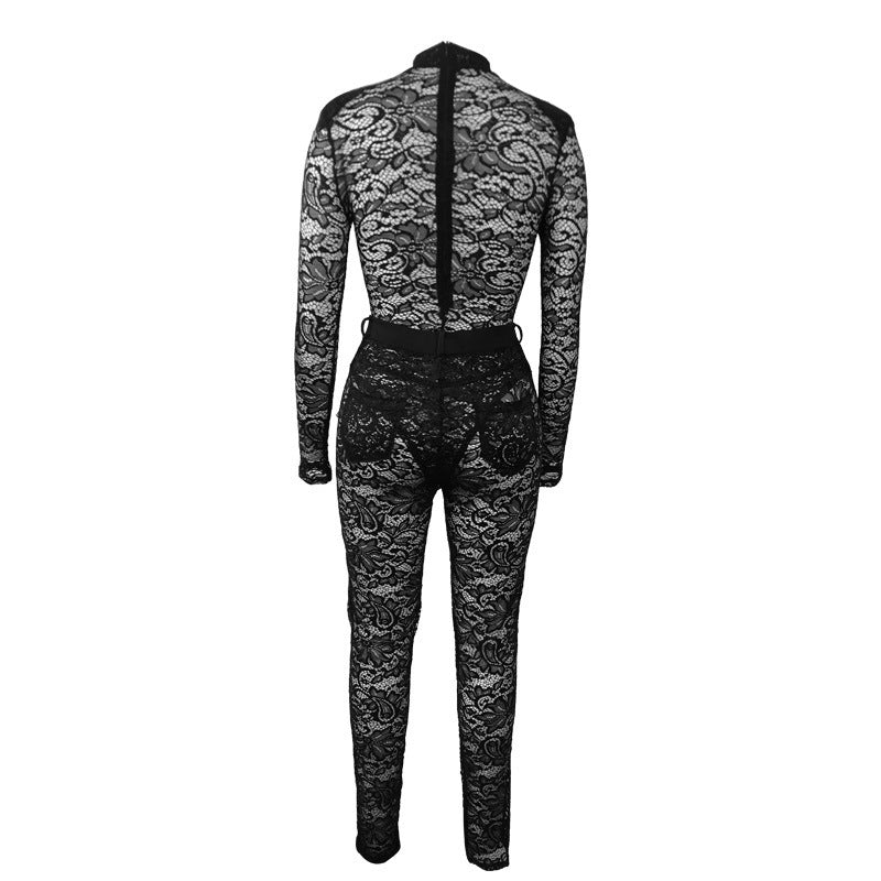 Dame spidse jumpsuit med fast taljebælte og elegante detaljer Stilla