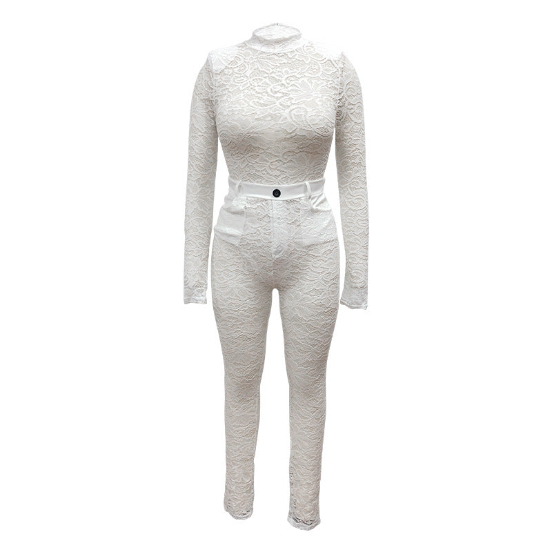 Dame spidse jumpsuit med fast taljebælte og elegante detaljer Stilla