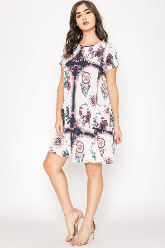 Stilla | Drømmefanger Print Shift Kjole