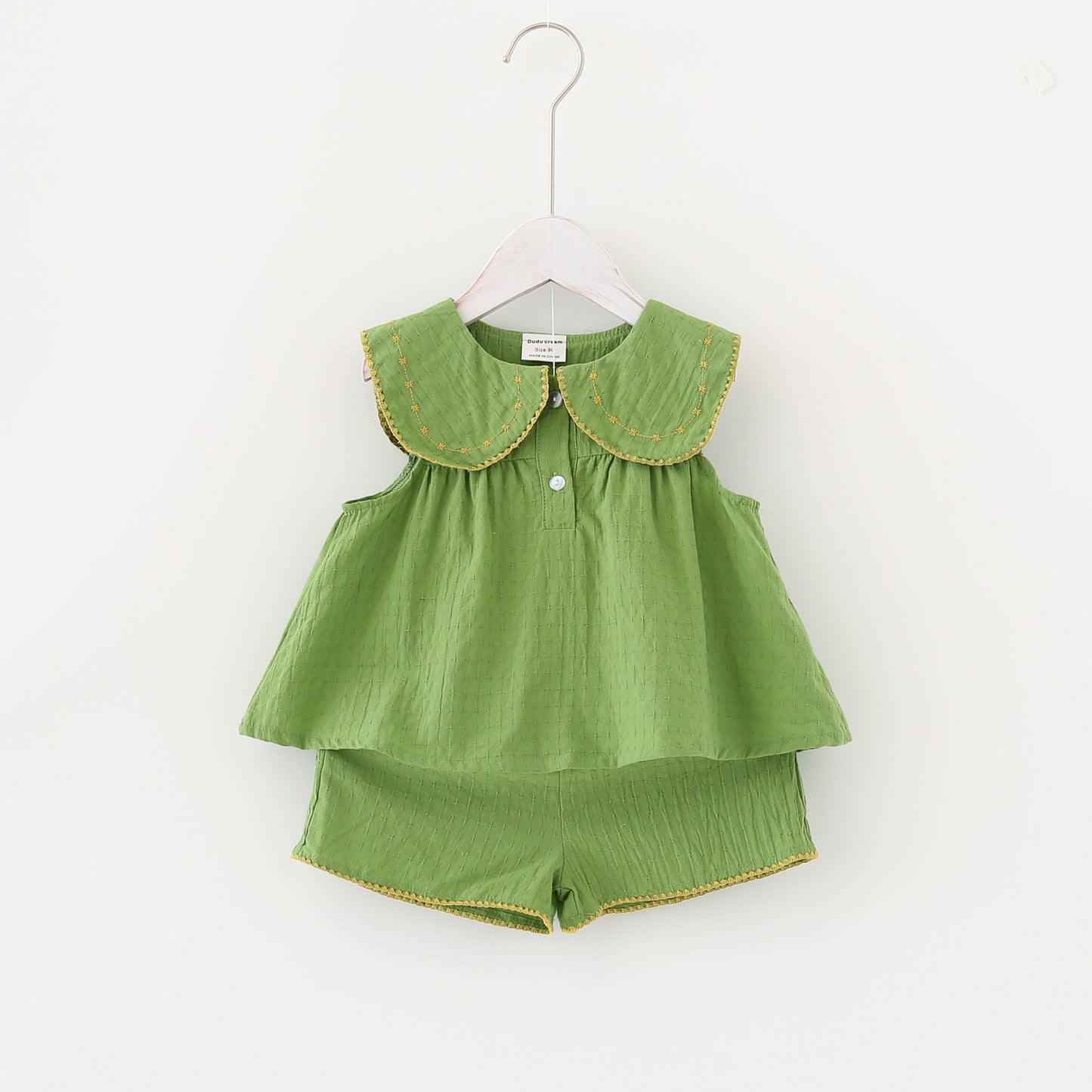Pige Stilet Sommer Outfit Sæt med Peter Pan Krave Stilla