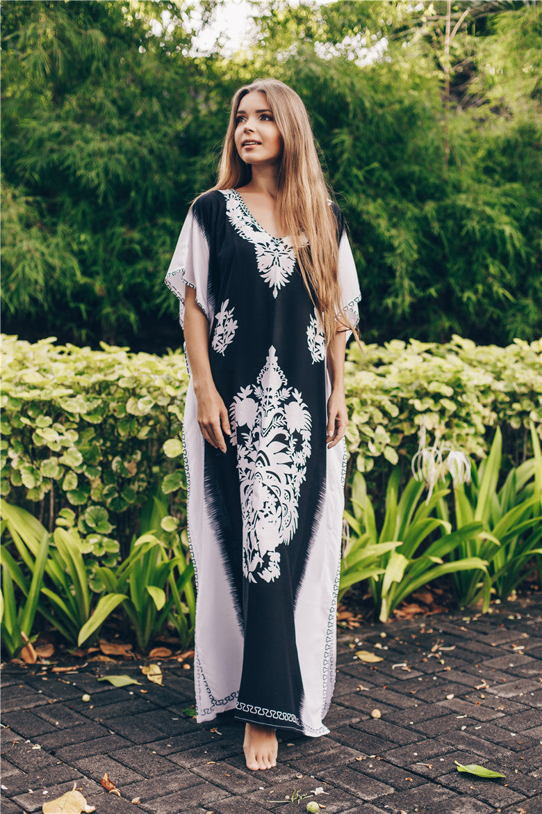 Dame Elegant Kaftanrobe med kunstnerisk blomsterdesign Stilla