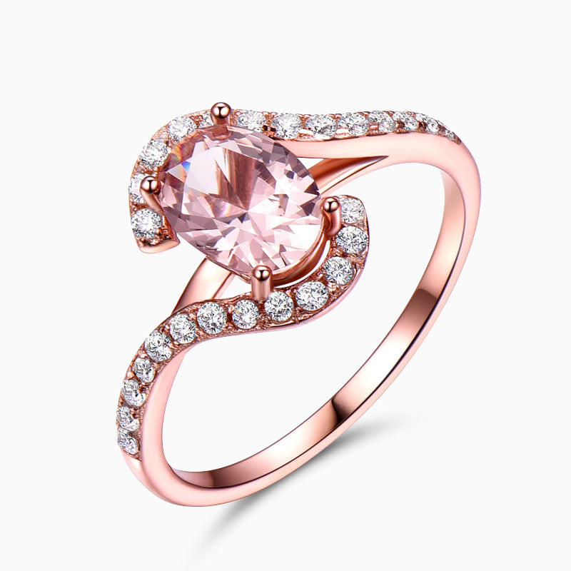 Stilla | Bølge-design Pink Turmalin Ring med Diamant-accenter