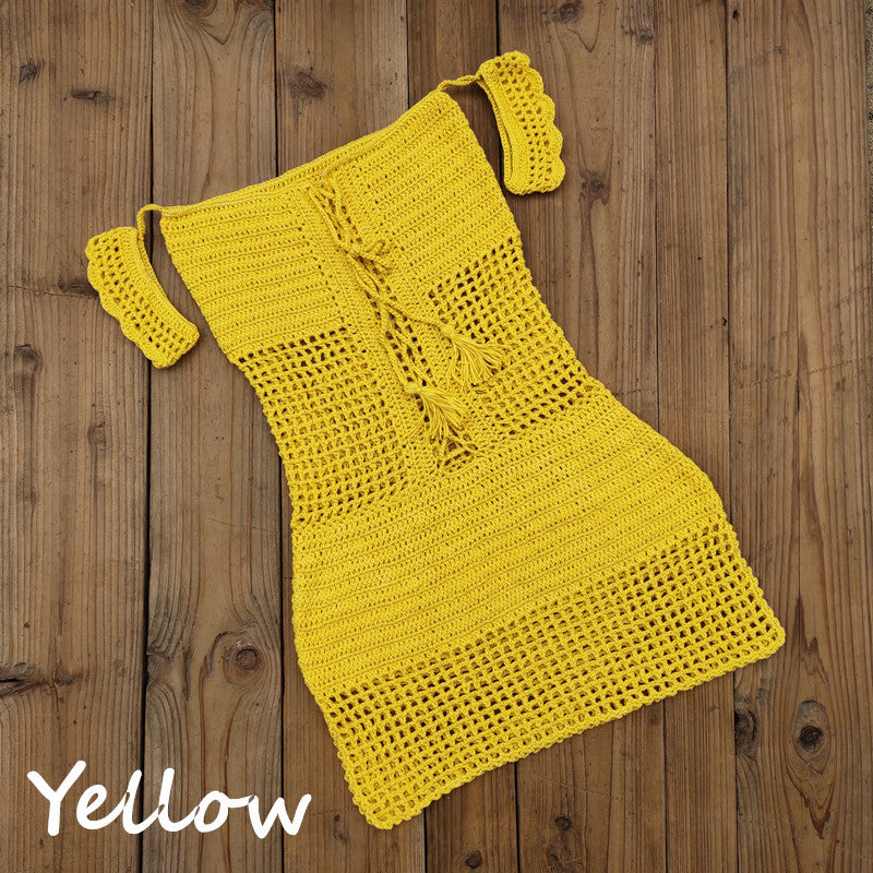 Dame Elegant Hæklekjole med justerbare stropper og frynse detaljer Stilla