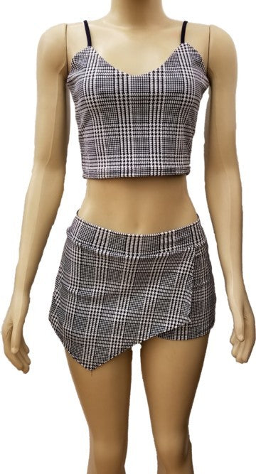 Stilla | Plaid Crop Top Og Kuvert Skort Sæt