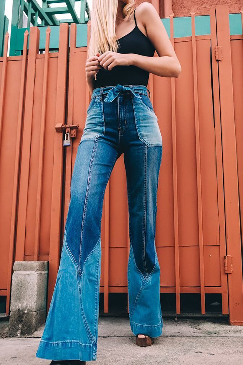 Stilla | 70'erne Farveblok Bælte Bell Jeans