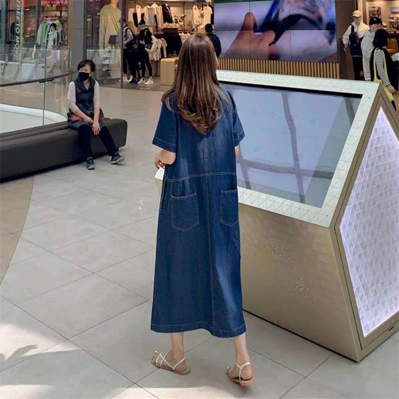 Dame afslappet denim-kjole med praktisk lomme-design Stilla