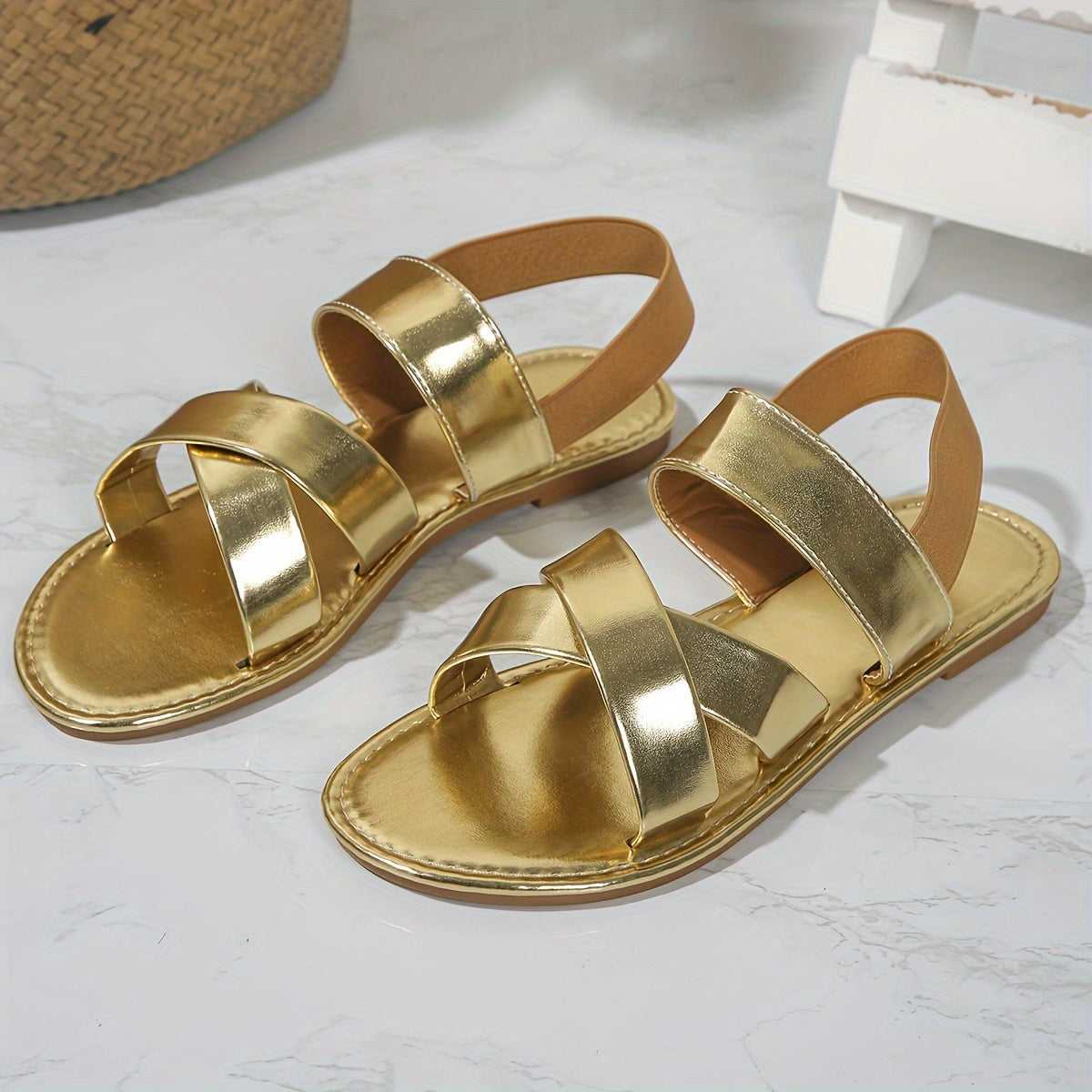 Stilla | Metallic Flade Sandaler Til Damer, Sommer Sko Med Åbne Tæer