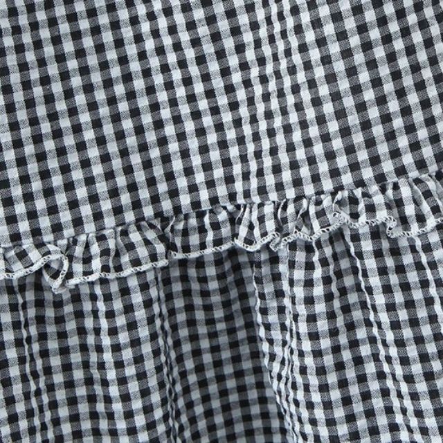Stilla | lagdelt gingham midiskirt med flæsedetaljer