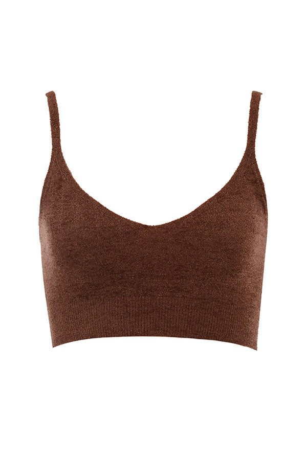Stilla | Chokolade Fluffy Crop Top Med Højtaljede Shorts