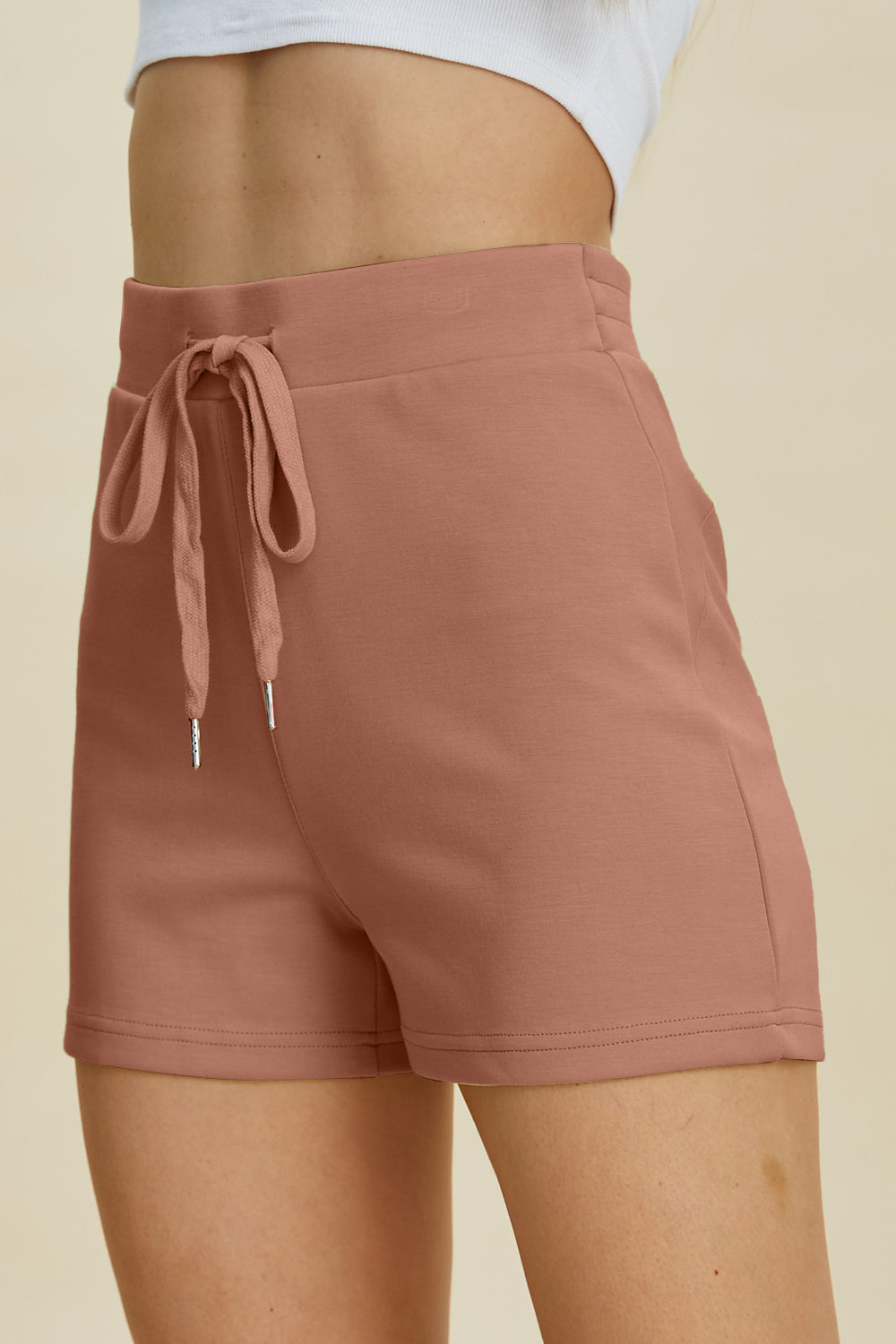 Stilla | Bae Full Size Air Scuba Drawstring High Waist Shorts