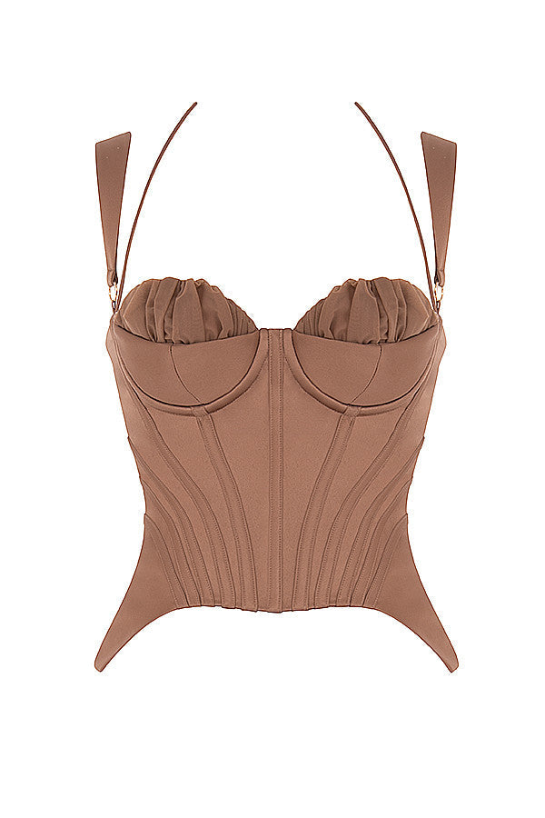 Stilla | Toffee Satin Peplum Korset