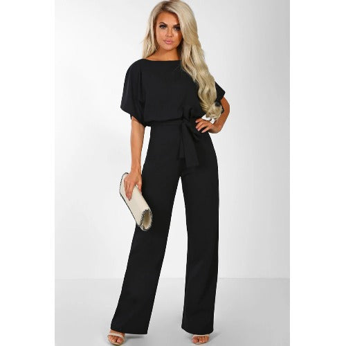 Dame bredbenet jumpsuit med stilfuld bindebælte Stilla