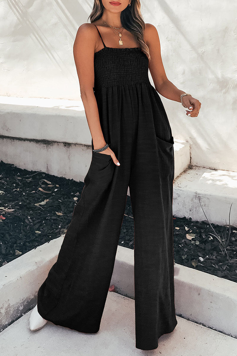 Stilla | Fashion Living Solid Lommer Spaghetti Stropper Løse Jumpsuits
