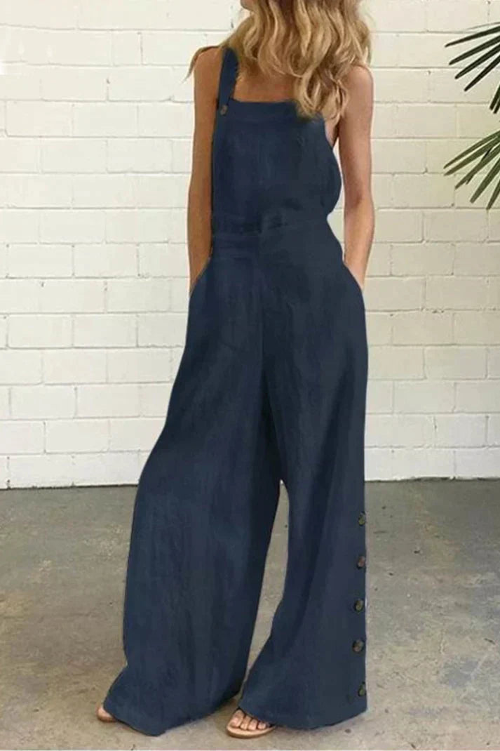 Stilla | Almindelig Jumpsuit Med Firkantet Krave Og Solidt Spænde