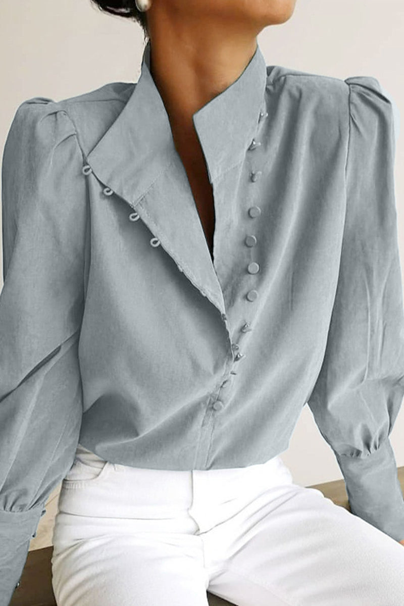 Stilla | Patchwork Bluser Ensfarvet Mode Street Med Ståkrave