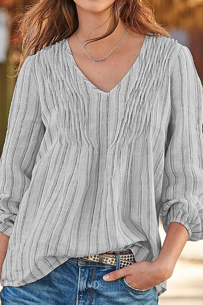 Stilla | Modetrendede Stribede Patchwork V-hals Toppe