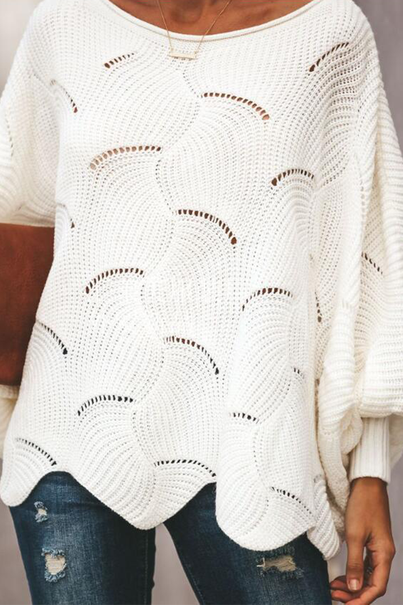 Stilla | Pullover Patchwork Med Rundhalsudskæring, Elegant Og Moden, Ensfarvet Med Hulmønster
