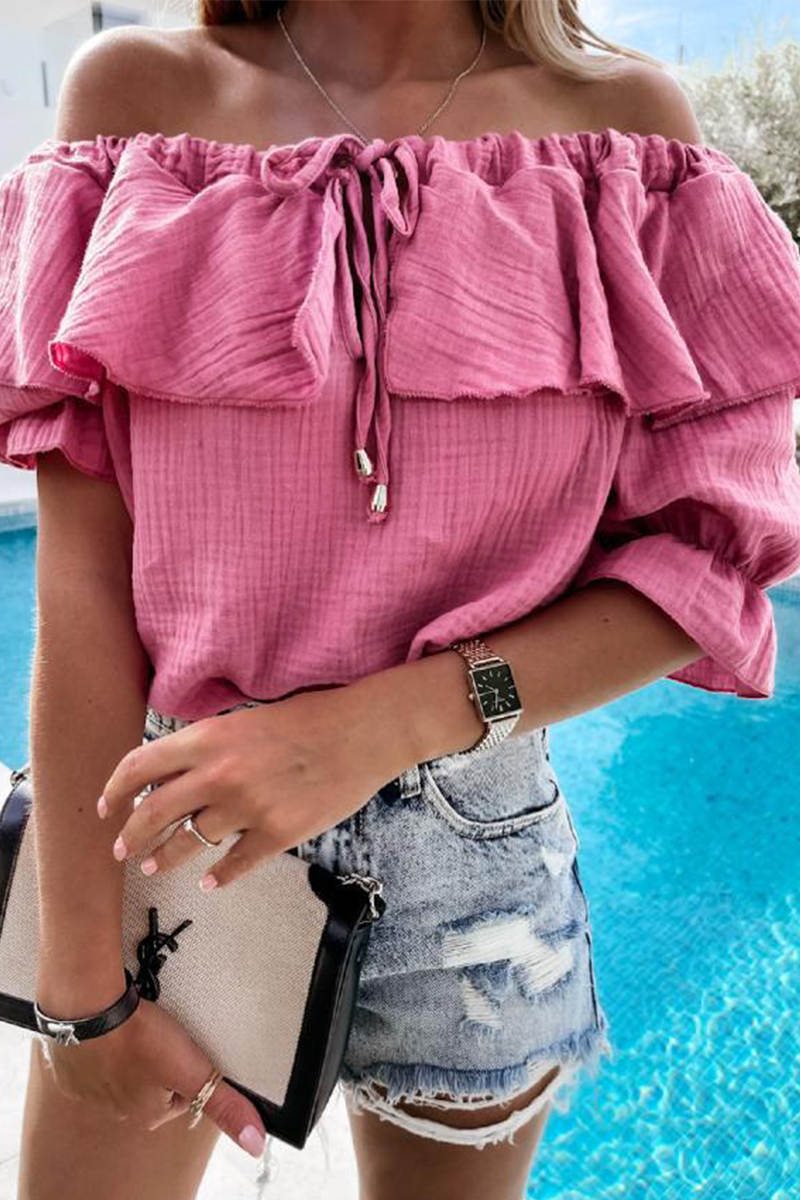 Stilla | Afslappet Street Solid Frenulum Flounce Off the Shoulder Bluser