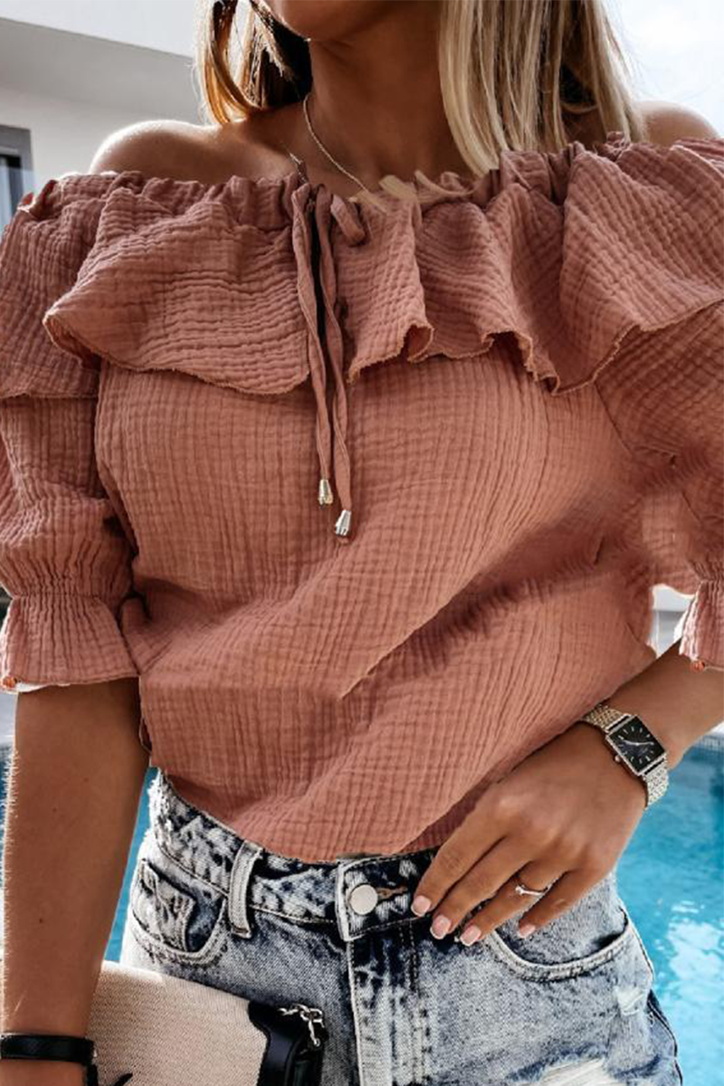 Stilla | Afslappet Street Solid Frenulum Flounce Off the Shoulder Bluser
