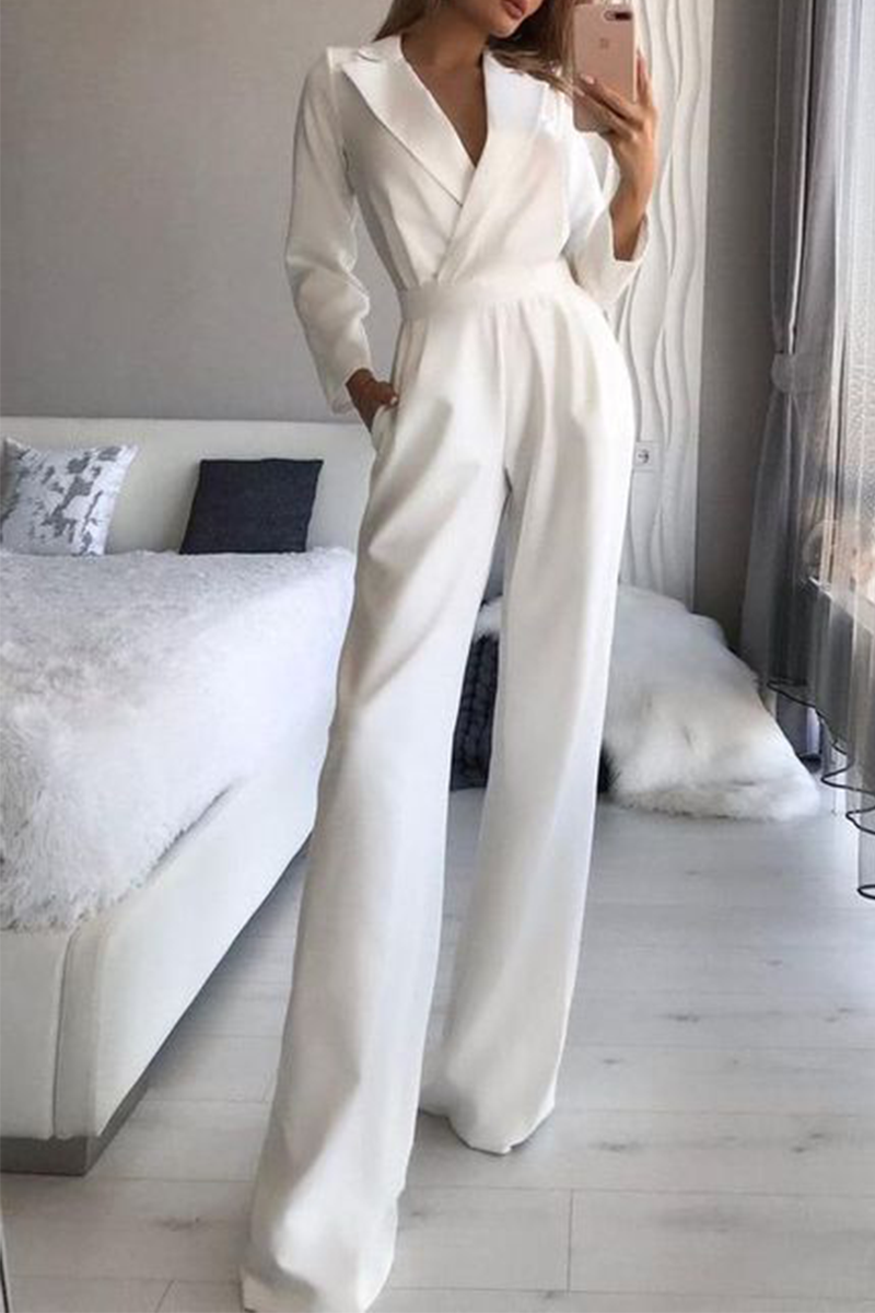 Stilla Mode Elegante Nedslået Krave Lige Jumpsuits