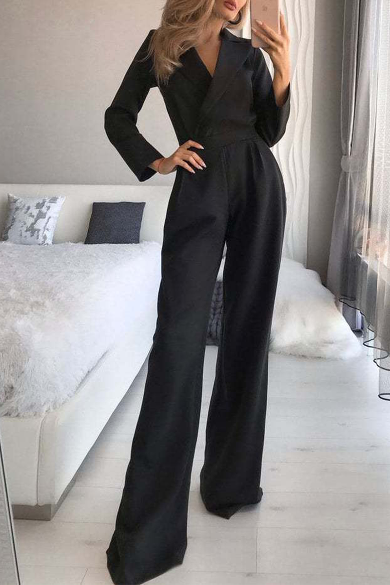 Stilla Mode Elegante Nedslået Krave Lige Jumpsuits