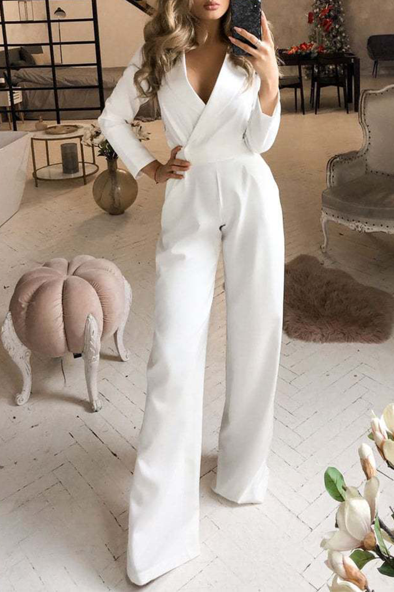 Stilla Mode Elegante Nedslået Krave Lige Jumpsuits