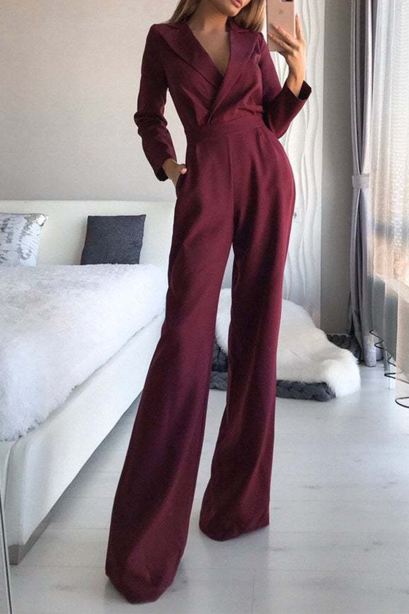 Stilla Mode Elegante Nedslået Krave Lige Jumpsuits