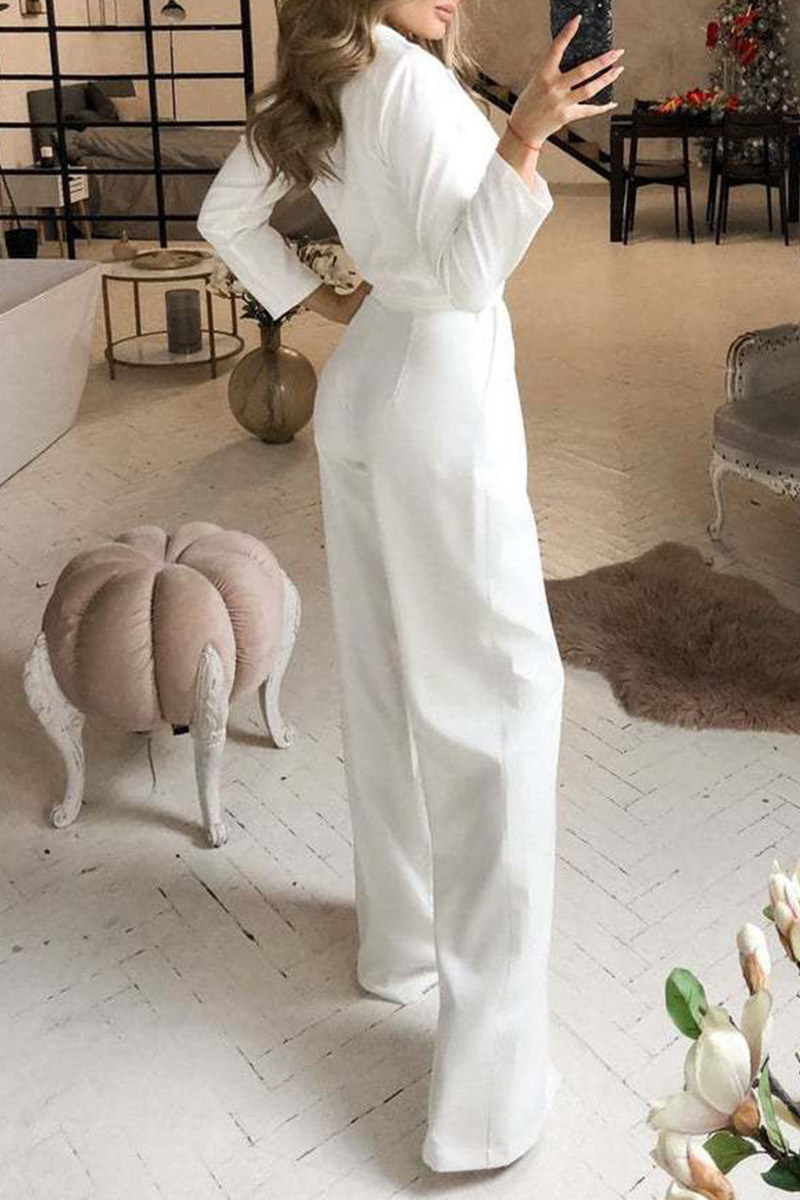 Stilla Mode Elegante Nedslået Krave Lige Jumpsuits