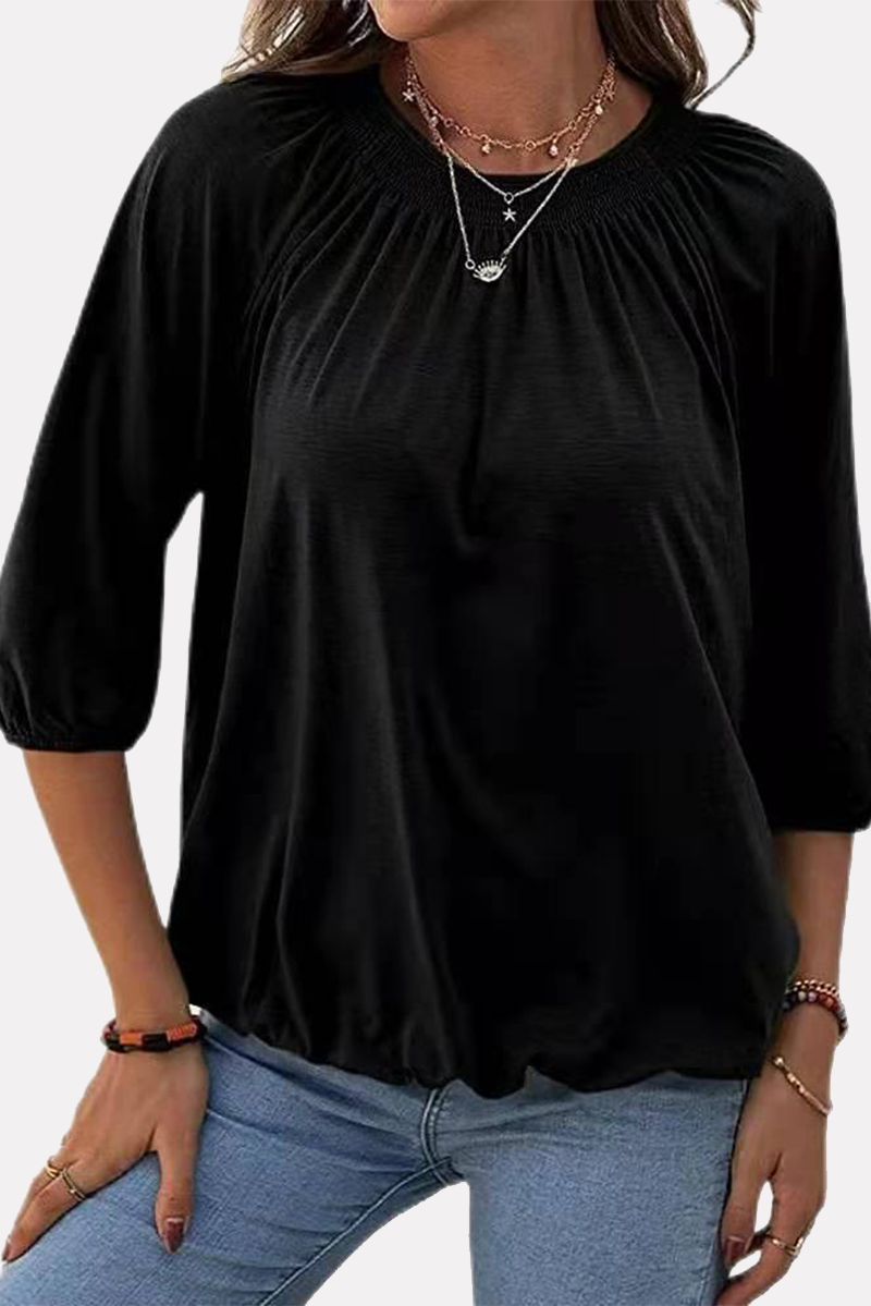 Stilla | Ensfarvede Lette T-shirts Med Rund, Plisseret, Slidsede Udsnit